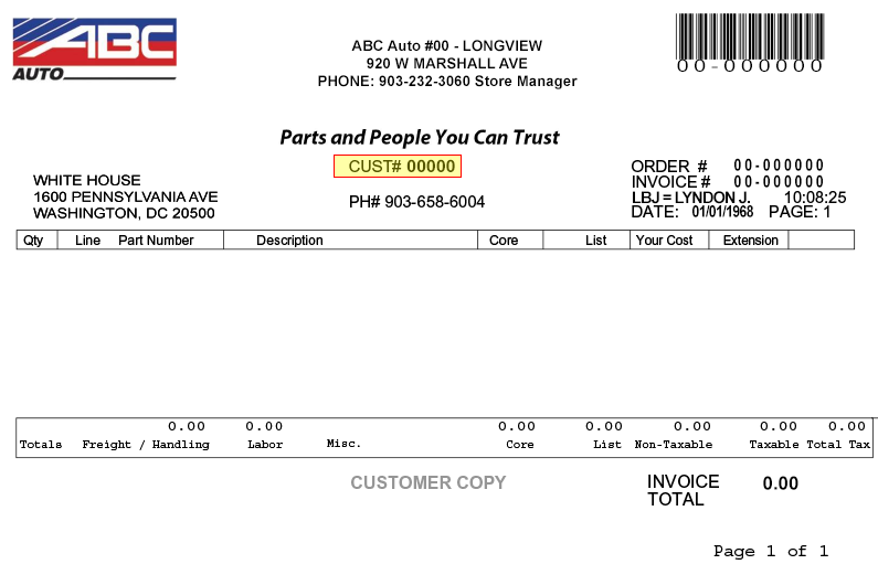 Example statement showing where the account number appears